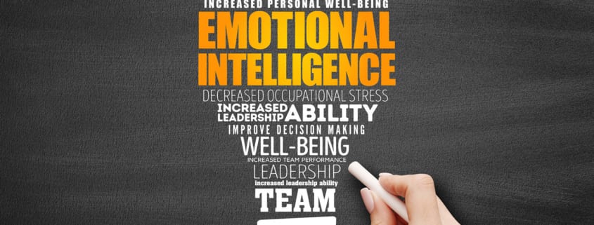 Emotional intelligence light bulb word cloud, business concept b